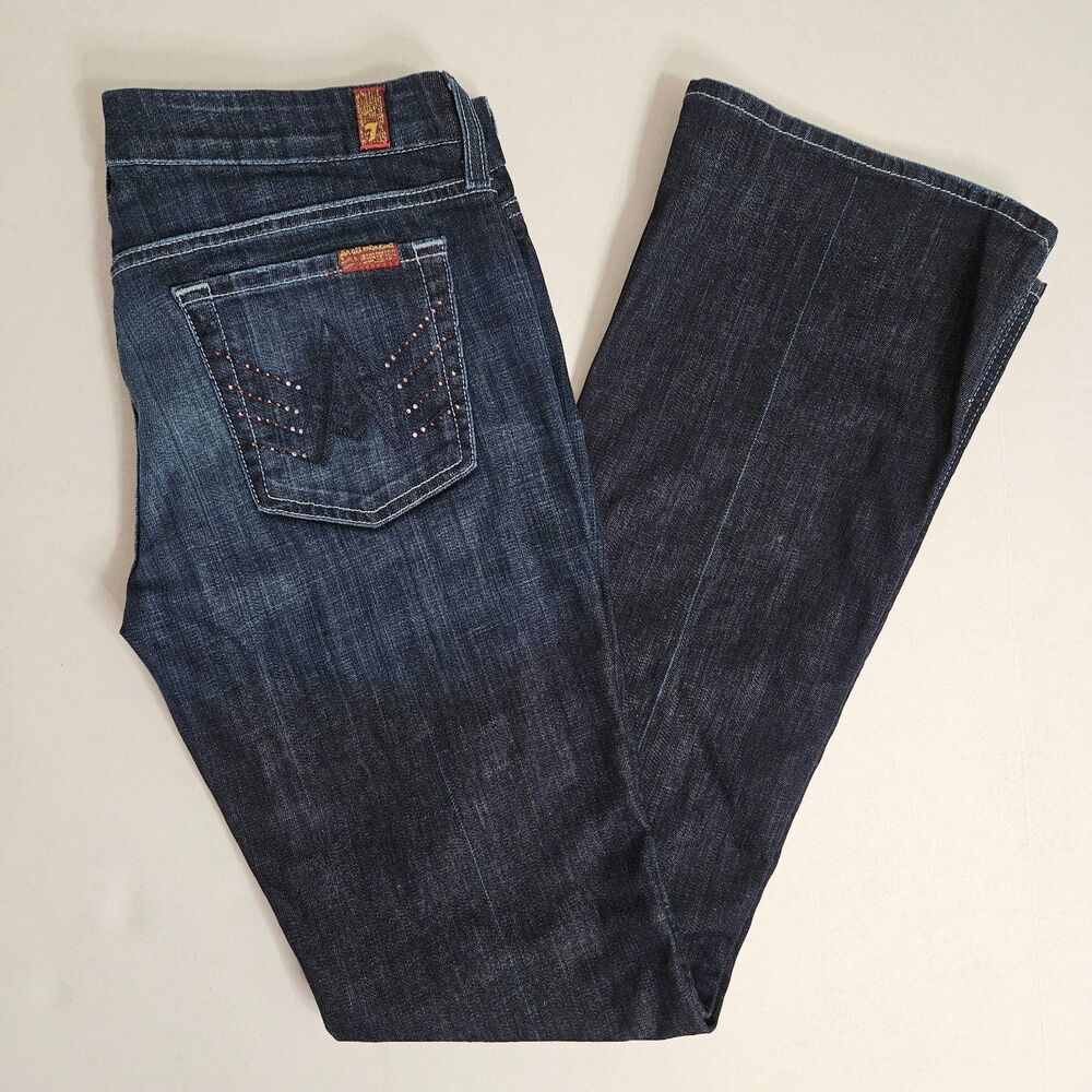 7 For All Mankind "A" Pocket Women's Flare Jeans 30 Pink Crystal Copper Hardware